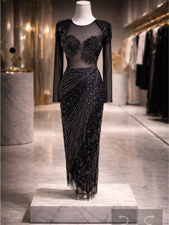 Casadei Dresses & Skirts - Vintage Casadei black evening Dress made in Italy Sequin Beaded size Euro 6